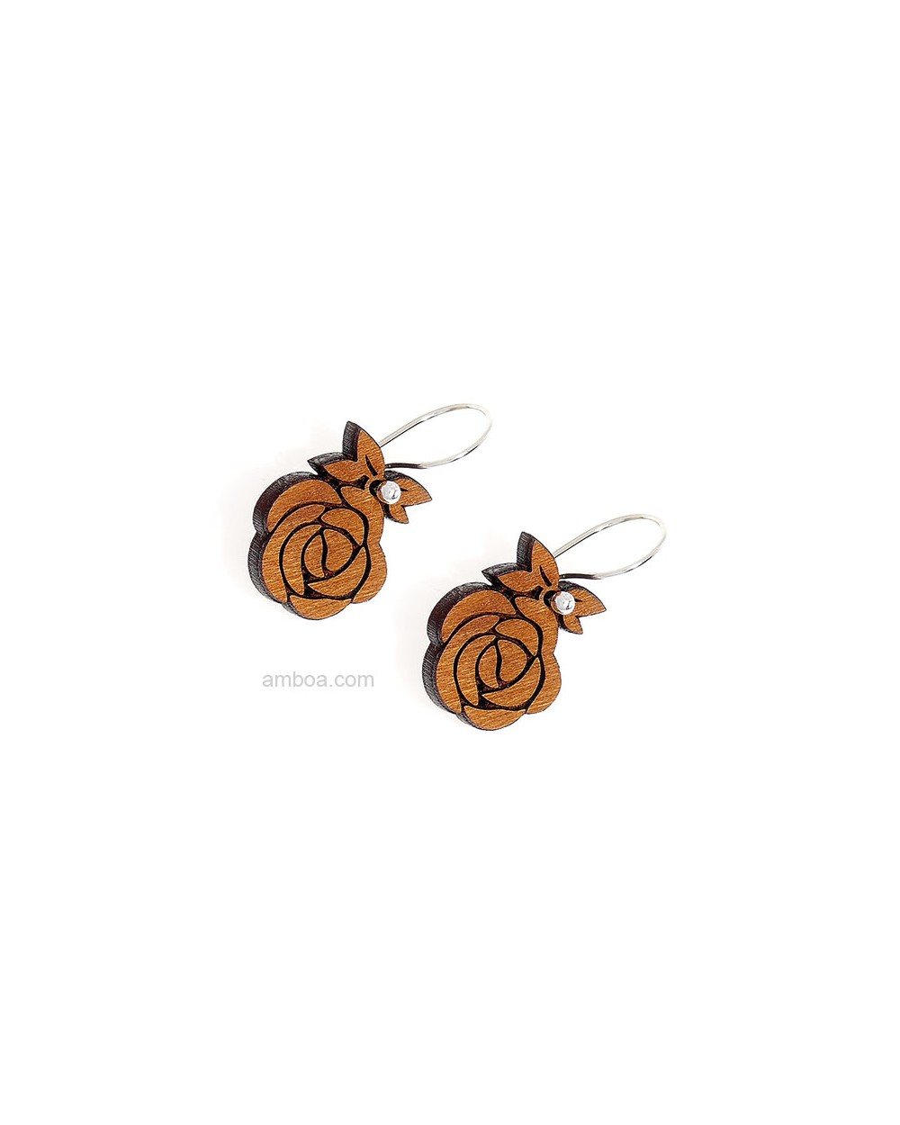 Pendientes Silvereira Camelia Madera Plata cerezo