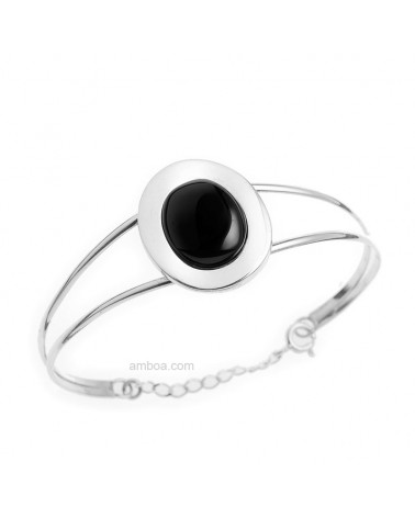 Pulsera Plata y Azabache Oval  Mediana