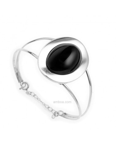 Pulsera Plata y Azabache Oval  Grande