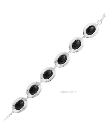 Pulsera Plata  y Azabache Oval 6 piezas