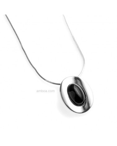 Colgante Oval Mini Plata y Azabache