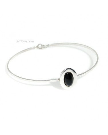 Pulsera Plata y Azabache Oval  Mini