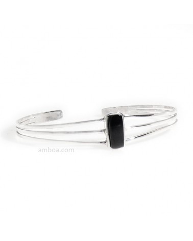 Pulsera Plata y Azabache Rectangular