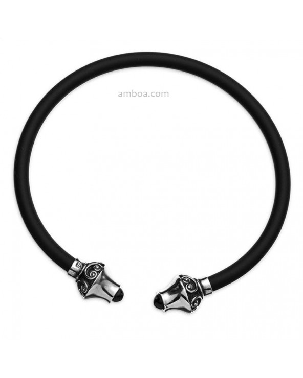 Pulsera Torques Plata Azabache caucho