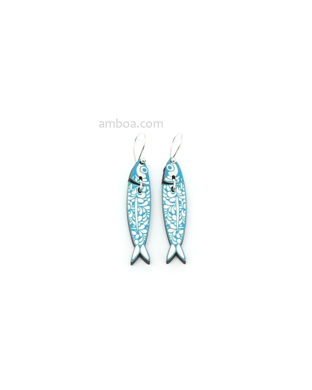 Pendientes Sardina Madera y Plata Azul