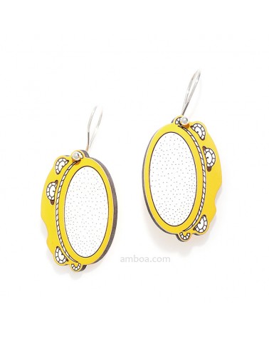 Pendientes Pandereta Madera y Plata Amarillo