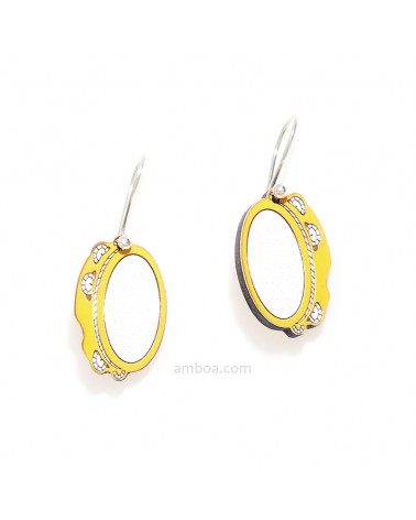 Pendientes Pandereta Madera y Plata Amarillo