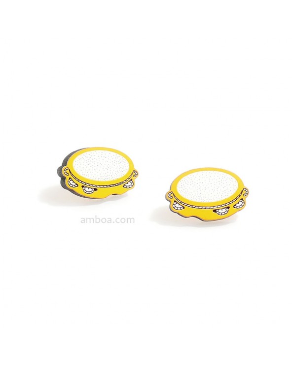 Pendientes Pandereta Madera y Plata Amarillo