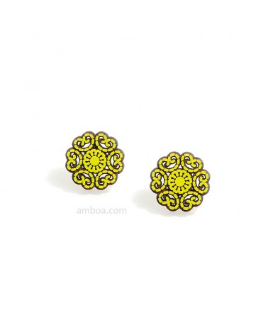 Pendientes FILIGRANA Madera Plata Amarillo