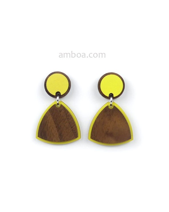 Pendientes AÑOS 70 Madera y Plata Amarillo