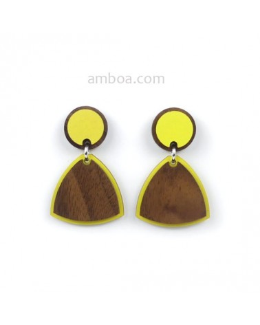 Pendientes AÑOS 70 Madera y Plata Amarillo