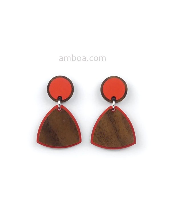 Pendientes AÑOS 70 Madera y Plata Coral