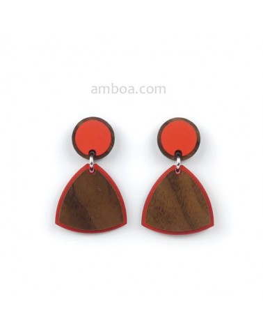 Pendientes AÑOS 70 Madera y Plata Coral