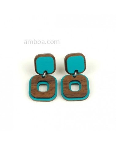 Pendientes AÑOS 70 Madera Plata corto azul