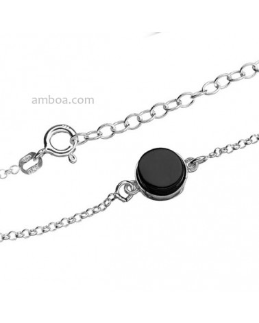 Pulsera Plata y Azabache Círculo