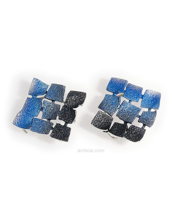 Pendientes Mosaico gancho medianos orfega plata azul