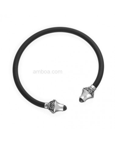 Pulsera Torques Plata Azabache caucho